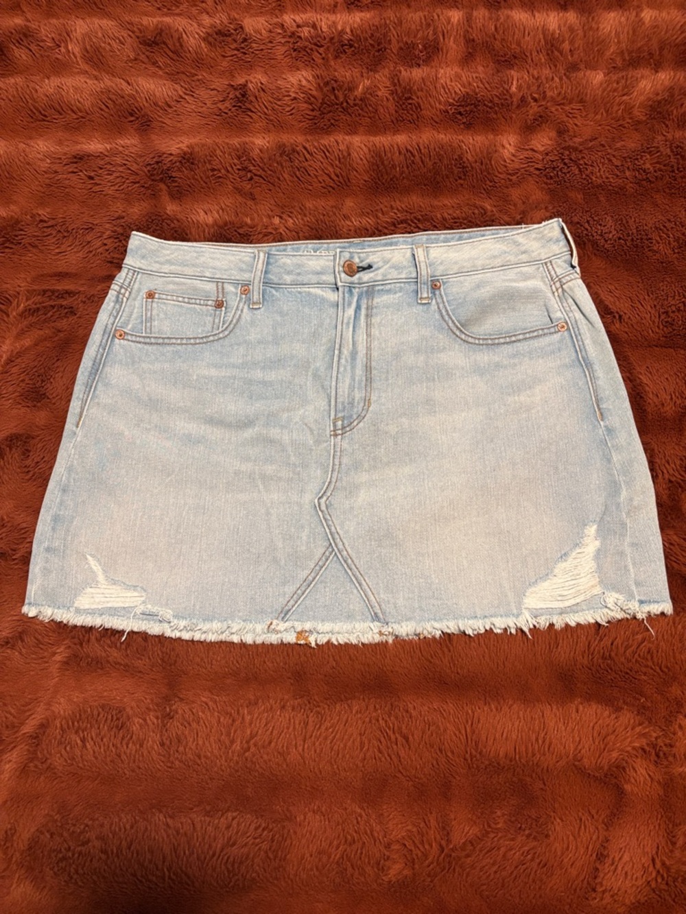 American Eagle Outfitters Light Blue Distressed Denim Mini Skirt